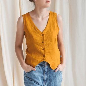 100% Linen GREY Striped Vest from etsy seller Noisy Forest size XS